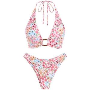 ZAFUL O Ring Halter Bikini Sets for Women High Cut Swimsuits Trendy 2 Piece Bathing Suits -M