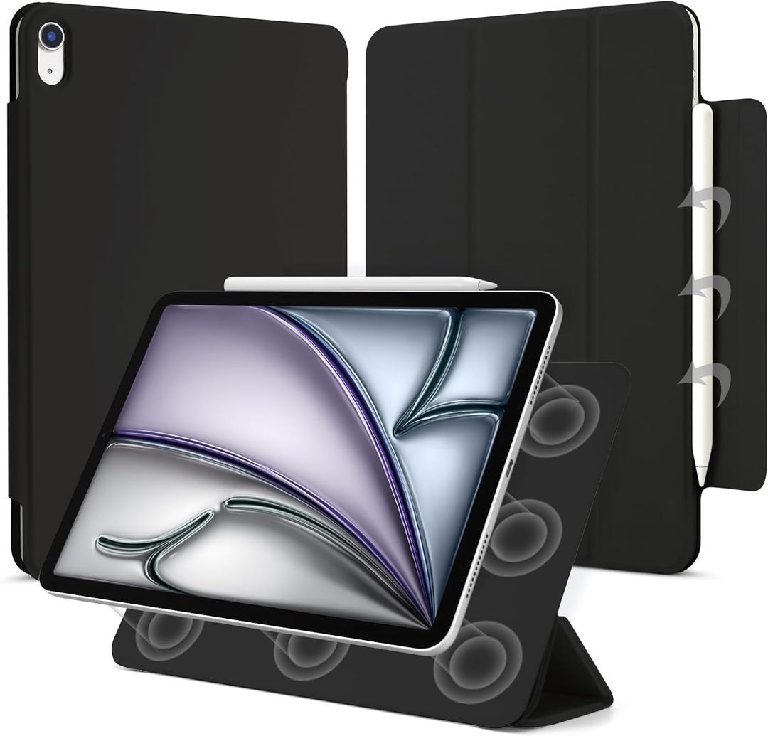 for iPad Air 13 inch M4/M3/M2 Case (2026/2025/2024,Model A3268/A3269/A3271), Auto Sleep/Wake and Magnetic Closure, Slim Trifold Stand Case, PU Leather Cover, Support Apple Pencil Pro, Black