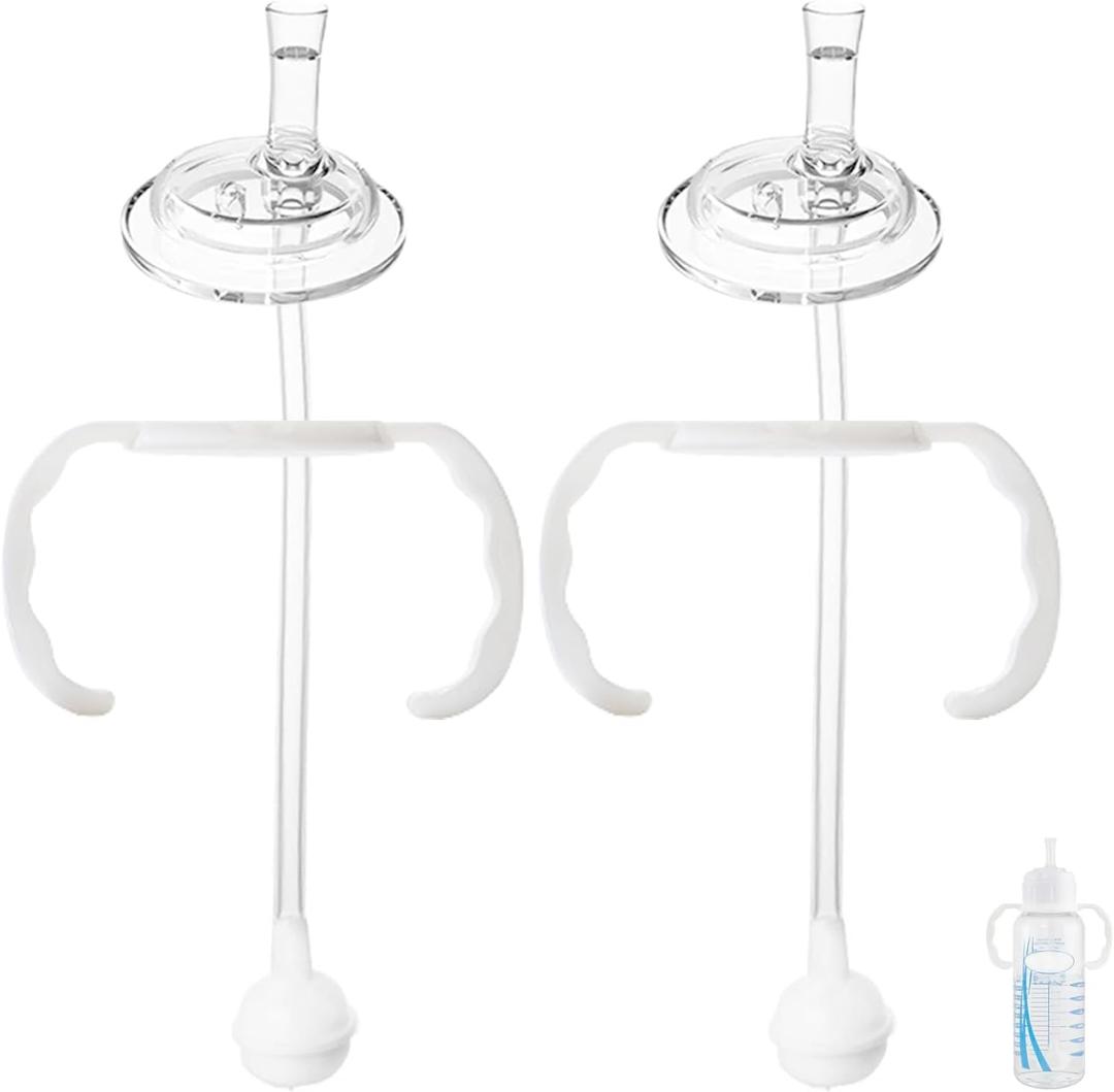 Straw Sippy Cup Conversion Kit for Dr Brown Narrow Nack Baby Bottles, Soft top and Weighted Ball Transition Cup Kit with Handles, Set of 2