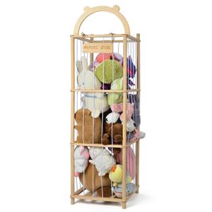 Stuffed Animal Storage, Vertical Stuffed Animal Holder with Thicker Elastic Band, Solid Wood Plushies Storage Decoration and Space Saving for Playroom, Kids Bedroom, Nursery Room. 57"(4.7ft), Natural Pine Wood 
