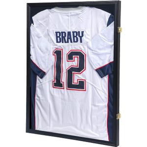 KCRasan Jersey Display Frame Case - Large Lockable Frames Shadow Box with UV Protection for Baseball Basketball Football Soccer Hockey Sport Shirt Matte Black Finish