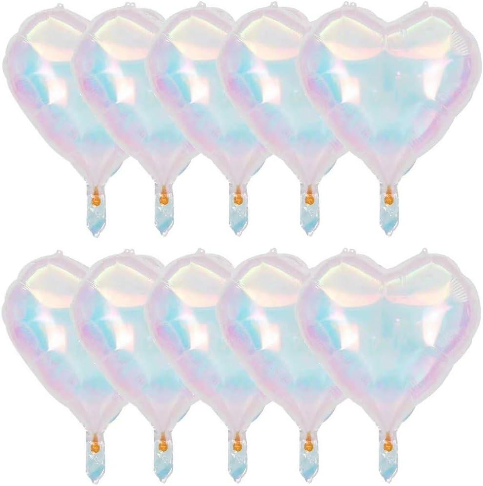 Iridescent Heart Star Balloons, 8 Pcs Large Iridescent Foil Balloons for Baby Shower Birthday Anniversary Wedding Party Decorations