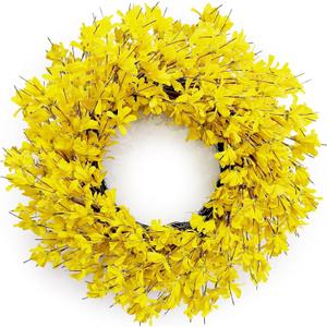 Spring Wreaths for Front Door, 24 Inch Yellow Forsythia Spring Door Wreath, Farmhouse Spring Door Wreaths on Grapevine for Celebration Wall Window Decoration Hanging