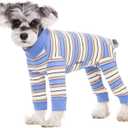Dog Striped Recovery Suit, Puppy After Surgery Onesie for Female Male Dogs, Dogs Cats Long Sleeve Pajamas Bodysuit, Surgery Abdominal Wound Bandages Clothes, Dog Pant for Shedding Skin Disease Large (Blue Stripes)
