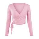 Women Ballet Pilates Wrap Tops Long Sleeve Tie Front Crop Shirts Y2K Dance Workout Yoga Going Out Tops