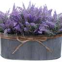 Winlyn 10 Inch Artificial Lavender Flower Arrangement in Rustic Oval Galvanized Metal Planter Box Faux Lavender Potted Plants for Farmhouse Spring Table Centerpiece Wedding Home Office Kitchen Dcor