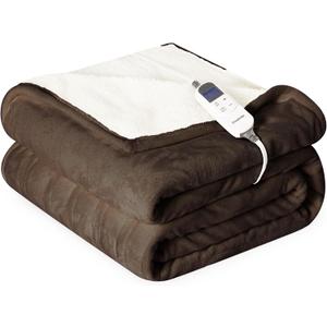 Heat Blanket 72x84 Full Size, Soft Flannel & Sherpa Reversible Electric Blanket with 10 Heat Settings,12 Timer Settings and 8 Hours Auto-Shut Off, ETL Certified Machine Washable, Dark Brown
