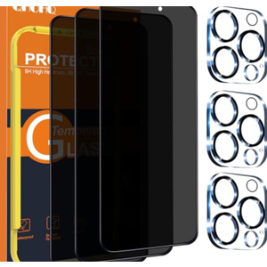 QHOHQ for iPhone 16 Pro Max Privacy Screen Protector + Camera Lens Protector, [Military Grade Shatterproof], Top 9H+ Anti Spy Glass, Full Edge Coverage, Ultra Durable,with Installation Tool [3+3 Pack]