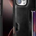 Leather Case for iPhone 16 Pro Max with Card Holder Soft Leather Wallet Case, Protective Slim Shockproof Phone Cover for Man Women (Black)