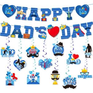 Fathers Day Hanging Swirl Decorations,Fathers Day Themed Party,Dad Birthday Party,Hero,The Best Day Events,Celebrations,Together for Celling,Home,Office,Bedroom(32Ct)