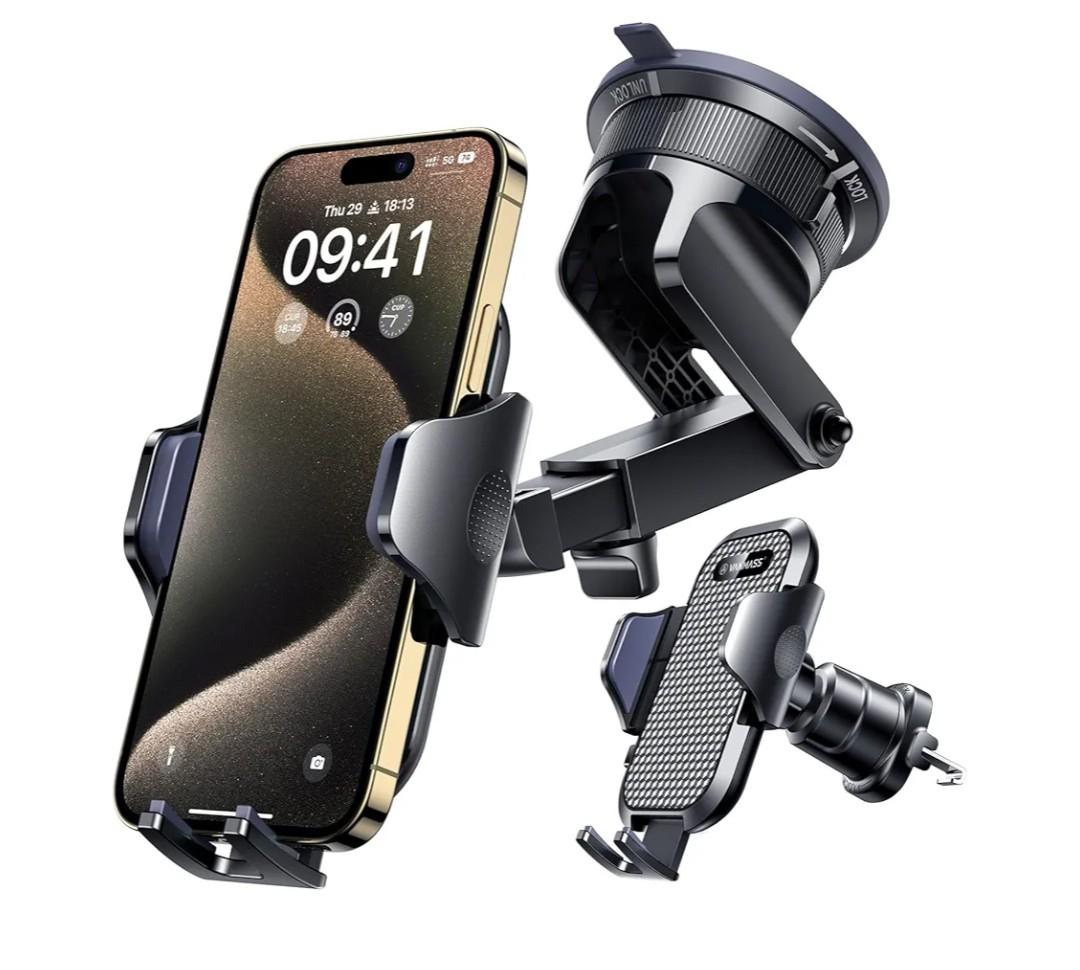 2026 True Military-Grade] Car Phone Holder VANMASS [Upgraded Strongest Suction & Clip] Cell Phone Mount for Dashboard Windshield Vent Wall,Truck Cradle Stand for iPhone 17 Pro Max 16 15 14 13 Android