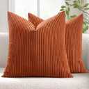 MIULEE Pack of 2 Rust Pillow Covers 20x20 Inch Soft Boho Striped Corduroy Throw Pillow Covers Set Decorative Square Cushion Cases Pillowcases for Sofa Bedroom Couch