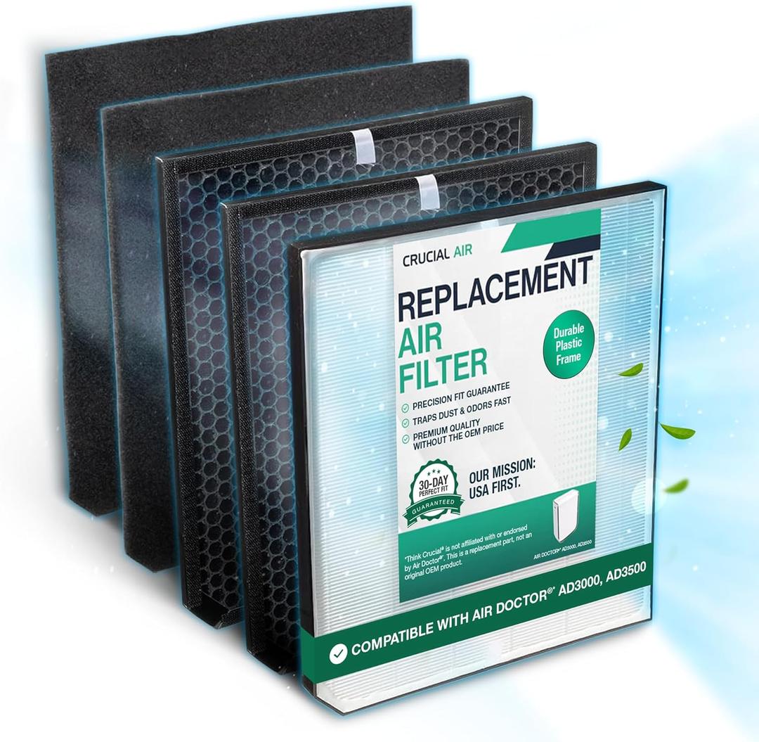 Air Purifier Filter Replacement  Compatible with Air Doctor AD3000 / AD3500  Includes 1 Efficient Air Filter and 2 Carbon Filters + 2 Pre Filters - This is Third Party-Product