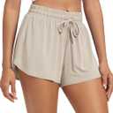 ODODOS Women's PeachSoft Lounge Shorts Drawstring High Waist Sleepwear Relaxed Fit Cozy Pajama Bottom (Beige), S