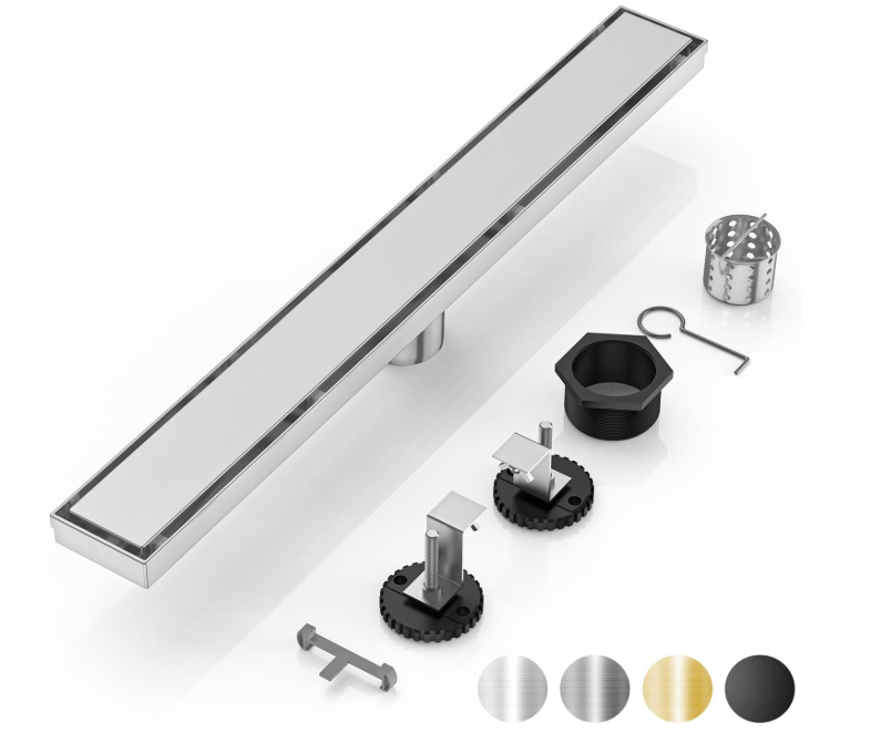 DLONE Linear Shower Drain | 28" AISI 304 Stainless Steel Linear Drain, Brushed Nickel Shower Drain with Tile Insert Panel & Adjustable Feet, Long Rectangle Shower Floor Drain in Bathroom, Balcony etc