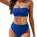 YACUN Women's High Waisted Bikini Swimsuit Two Piece Strapless Bandeau Cheeky Bathing Suits, S, Cobalt Blue