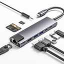 USB C Hub 9 in 1 Multiport Adapter w/Gigabit Ethernet,100W PD,4K@60Hz,2 USB 3.0,USB C 3.0 Data,SD/TF Card Reader,3.5mm Jack,Dongle Docking Station for MacBook iPad Pro iPhone 15 Steam Deck/Rog Ally (sliver)