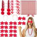 50 Pcs Red Holiday Team Spirit Party Accessories Pom Pom Party Headbands Star Shape Sunglasses Bead Necklaces Stuff Favors for Birthday Wedding Supplies(Classic)