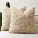 Faux Fur Throw Pillow Covers 20x20 Inch Set of 2 Boucle Neutral Decorative Sherpa Fuzzy Accent Soft Sheepskin Fleece Cushions Modern Home Decor for Couch Sofa Bedroom Living Room,Oatmeal