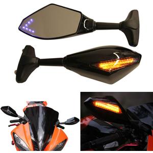 Motorcycle Rearview Mirrors With LED Turn Signal Compatible with Honda Kawasaki Suzuki
