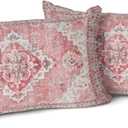 Snycler Pink Boho Throw Pillow Covers Set of 2 Monaco Rug Carpet Double Sided Pattern Cotton Soft Pillow Case Cushion Cover Pillowcase for Garden Couch Sofa Bed Decorative 12x20 inch