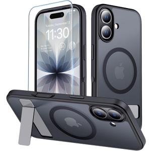 MOZOTER for iPhone 17 Case with Kickstand,[Compatible with MagSafe] [12FT Military Grade Protection] Slim Translucent Matte Shockproof Phone Case,6.3",Black