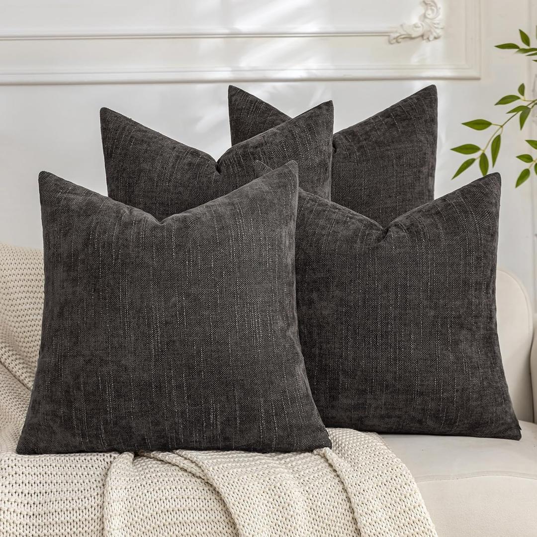 Set of 4 Soft Textured Decorative Throw Pillow Covers 18x18 Inch Cozy Farmhouse Cushion Cover Square Accent Pillow Cases for Bed Couch Sofa Living Room, Dark Grey
