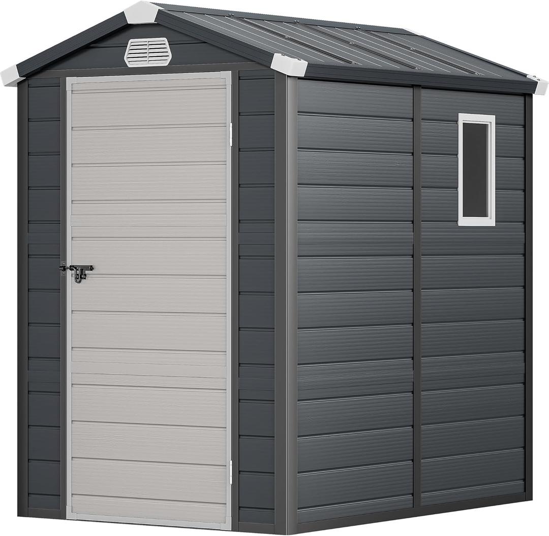 YITAHOME 4.4x6.2FT Outdoor Resin Storage Shed w/o Floor, All-Weather Plastic Shed with Lockable Doors, Window & Vents, Plastic Tool Shed for Backyard, Patio, Poolside, Lawn, Gray