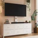 TV Stand with Mount, Fabric Dresser with 6 Drawers for 32/45/55/60/65/75 inch TVs, White Dresser Entertainment Center, Modern Media TV Console Table