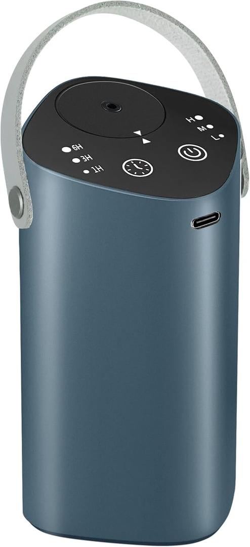 Waterless Essential Oil Diffuser for Car & Home, Aromatherapy Diffuser with 4 Timer (1/3/6/Off), 3 Mist Mode, Battery Operated, Air Scent Diffuser for Bathroom Office, Small Aroma Diffuser Greyblue