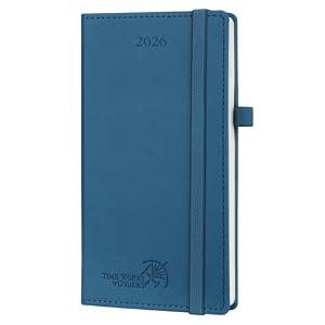 POPRUN Pocket Calendar 2026 (Slim Size-3.5'' x 6.5''), 12 Months (Jan. - Dec. 2026) Small Planner Weekly and Monthly for Purse with Pen Holder, Storage Pocket, Vegan Leather Hardcover - Night Sky Blue