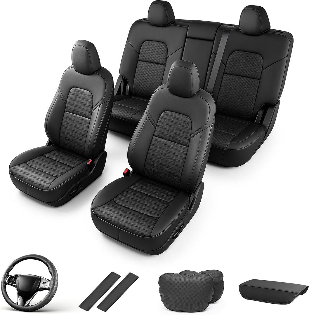 AOMSAZTO Custom Fit Seat Cover for Tesla Model Y 2020-2025 5 Seats Black