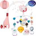 Baby Mobiles for Cribs, Crib Mobile with Music and Lights, Nursery Musical Mobile for Bassinets Hanging Toys with Remote Control, Rotation, Projection, Animal Mobile Arm Clip On for Infant Boys Girls (Pink)