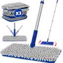 2-Sided Microfiber Dust Mop: Dry Flat Wall Mop for Hardwood Floors with 3 Reusable Pads Reversible Head for Apartment Kitchen Tile Laminate Pet Hair Cleaning