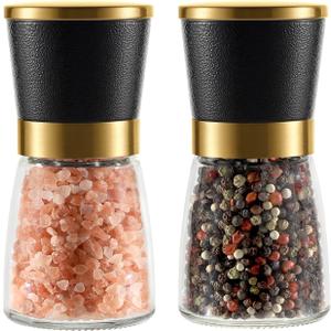 VEVOK CHEF Gold Salt and Pepper Grinder Set Stainless steel Salt and Pepper Mill Set Ceramic Adjustable Coarseness Spice Grinder Refillable Sea Salt Shaker Home Kitchen Decor