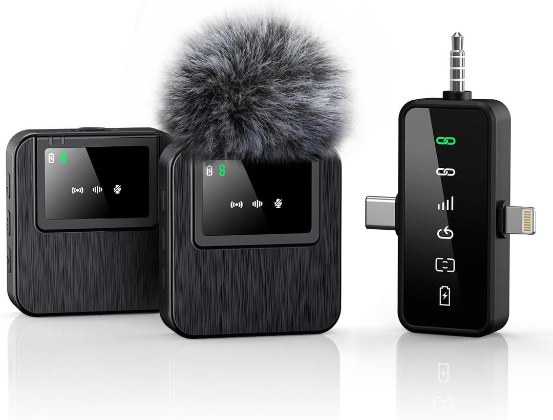 3-in-1 Mini Microphone for iPhone, Android, Camera - 328ft Long Range, 20H Battery Life, Wireless Microphones, Lapel Mic with AI Noise Reduction for Video Recording, YouTube, TikTok (Ink Black)