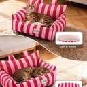 Cat Couch, Reversible Pet Sofa for Indoor Cats – 2-Sided Cat Sofa with Oxford Fabric and Plush Fleece, Washable Small Dog Couch for Puppies and Senior Pets, Non-Slip Bottom, 22 inch, Pink Red, 28"L x 22"W x 9"Th