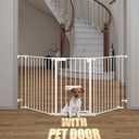 Extra Wide Baby & Pet Gate with Cat Door, 29-80" Adjustable Height, Hardware Mount, Auto Close (with small cat door 32.3tall 81"wide white)