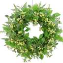Green Eucalyptus Wreaths for Front Door,22 Inch Artificial Spring Summer Winter Wreath with Green Berries,Eucalyptus Leaves for Indoor Outdoor Wall Porch Festival Farmhouse Home Holiday Decor.