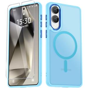 for Samsung Galaxy S25 Edge Case, Matte Magnetic Phone Case with 1 Screen Protector, Support for Magsafe, Translucent Frosted Shockproof Protective Cover for Samsung Galaxy S25 Edge, Light Blue