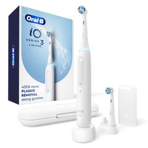 Oral-B iO Deep Clean Rechargeable Electric Toothbrush, White, iO Series 3 Limited, 1 Brush Heads, Travel Case, Pressure Sensor, 3 Cleaning Settings, 1-Minute Timer