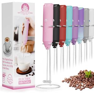 Powerful Milk Frother Handheld Foam Maker, Mini Whisk Drink Mixer for Coffee, Cappuccino, Latte, Matcha, Hot Chocolate, With Stand, Pink