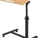 TigerDad Overbed Bedside Desk Mobile Rolling Laptop Stand Tilting Overbed Table with Wheels Height Adjustable Tray Table for Laptop Bed Sofa Side Table (Wood), 15.7 X 13.7 X 23.6-35.3 Inches