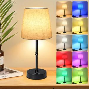 Wowag Cordless Table Lamp,5000mAh Rechargeable Battery Operated Desk Lamp,3 Colors & 7 RGB Stepless Dimmable,Portable Wireless Touch Bedside Night Light for Restaurant, Home,Decor Party,Flaxen Shade