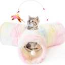 Tempcore Plush Pet Cat Tunnel Tube Cat Toys 3 Way Collapsible, Tunnels for Indoor CatsKitty Tunnel Bored Pet Toys Peek Hole Ball Puppy, Kitty, Kitten, Rabbit Rainbow