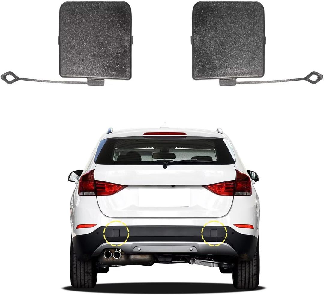 Car Rear Bumper Tow Hook Cover Compatible with BMW X1 E84 2013 2014 2015 51127303815 51127303816 Small Lid Towing Eye Cap Matte Black (Left and Right)