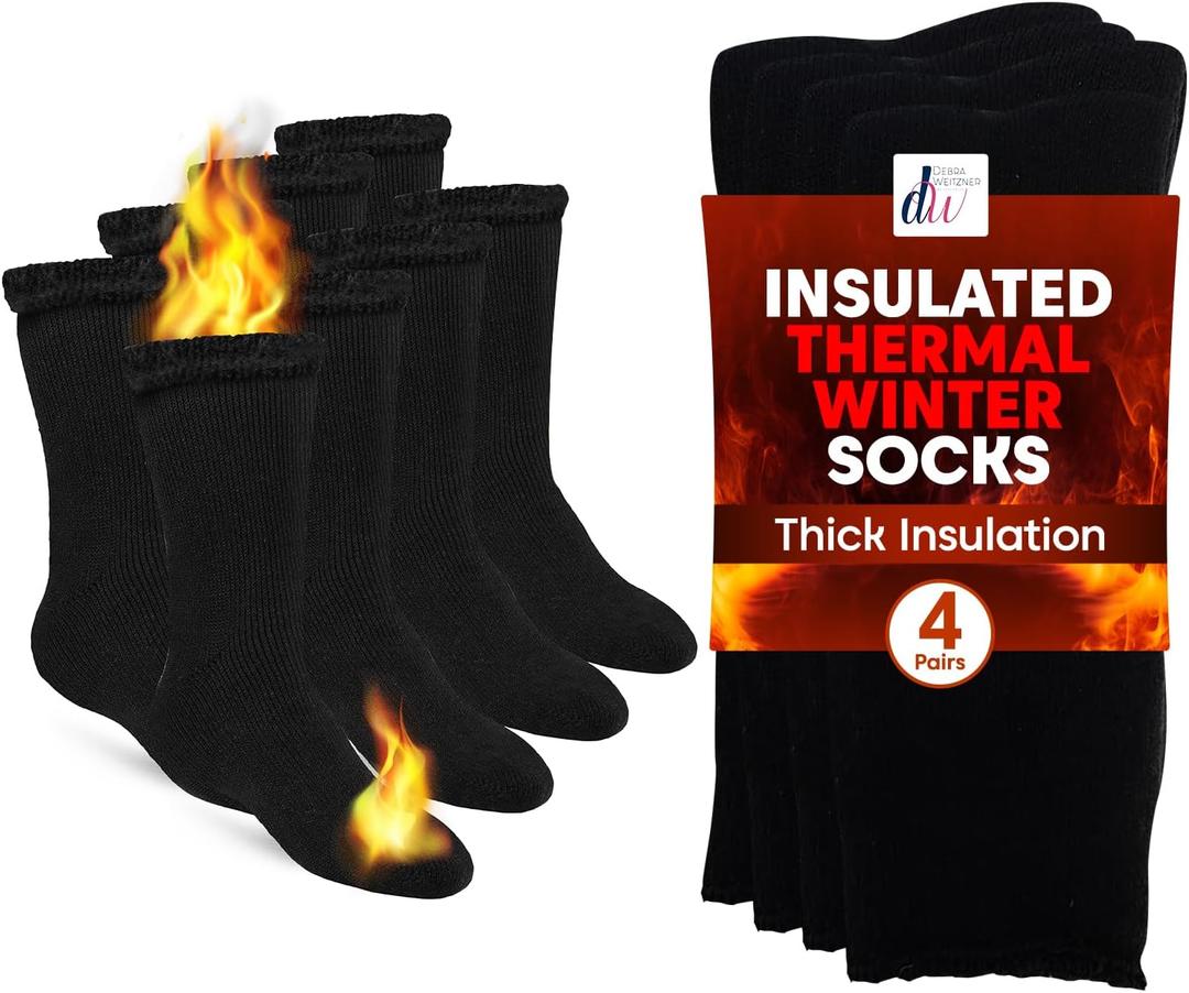 Debra Weitzner Thermal Socks - Men & Women's Warm Crew Socks, 4/6 Pairs, Winter Thick Boot Socks (Black)