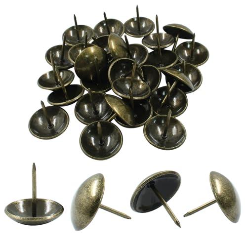 Auvotuis 100Pcs 1 Inch (25mm) Bronze Upholstery Tacks, Antique Round Metal Thumb Tacks Furniture Upholstery Pins for Cork Board, Sofa, Couch, Craft, DIY Decoration