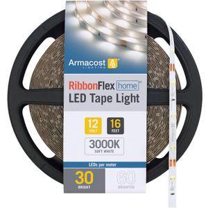 Armacost Lighting RibbonFlex Home 12V White LED Strip Light Tape 30 LED/m 3000K 16 ft (5m), 16.4 ft (5m) 141232