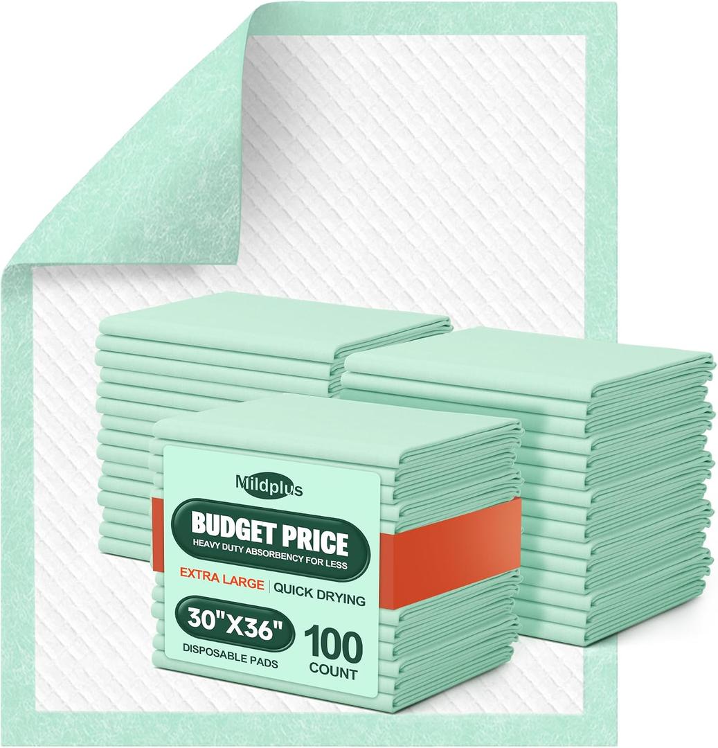 MILDPLUS 30" x 36" Disposable Bed Pads (100 Count), Super Thicker Underpads